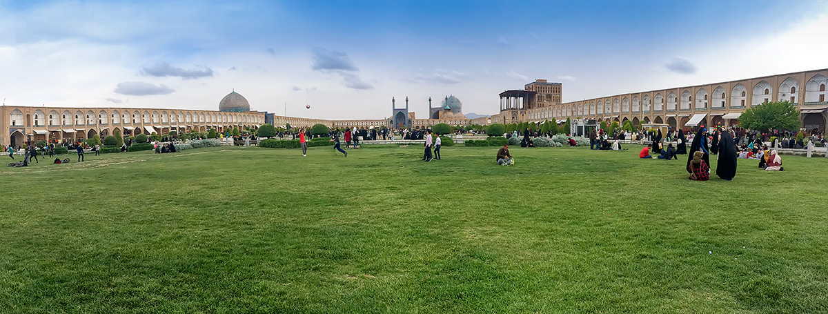 The centre of Naqsh-e Jahan Square, or Imam square, the main attraction of Esfahan. It is  160 metres  wide by 560 metres  long and always full of people.